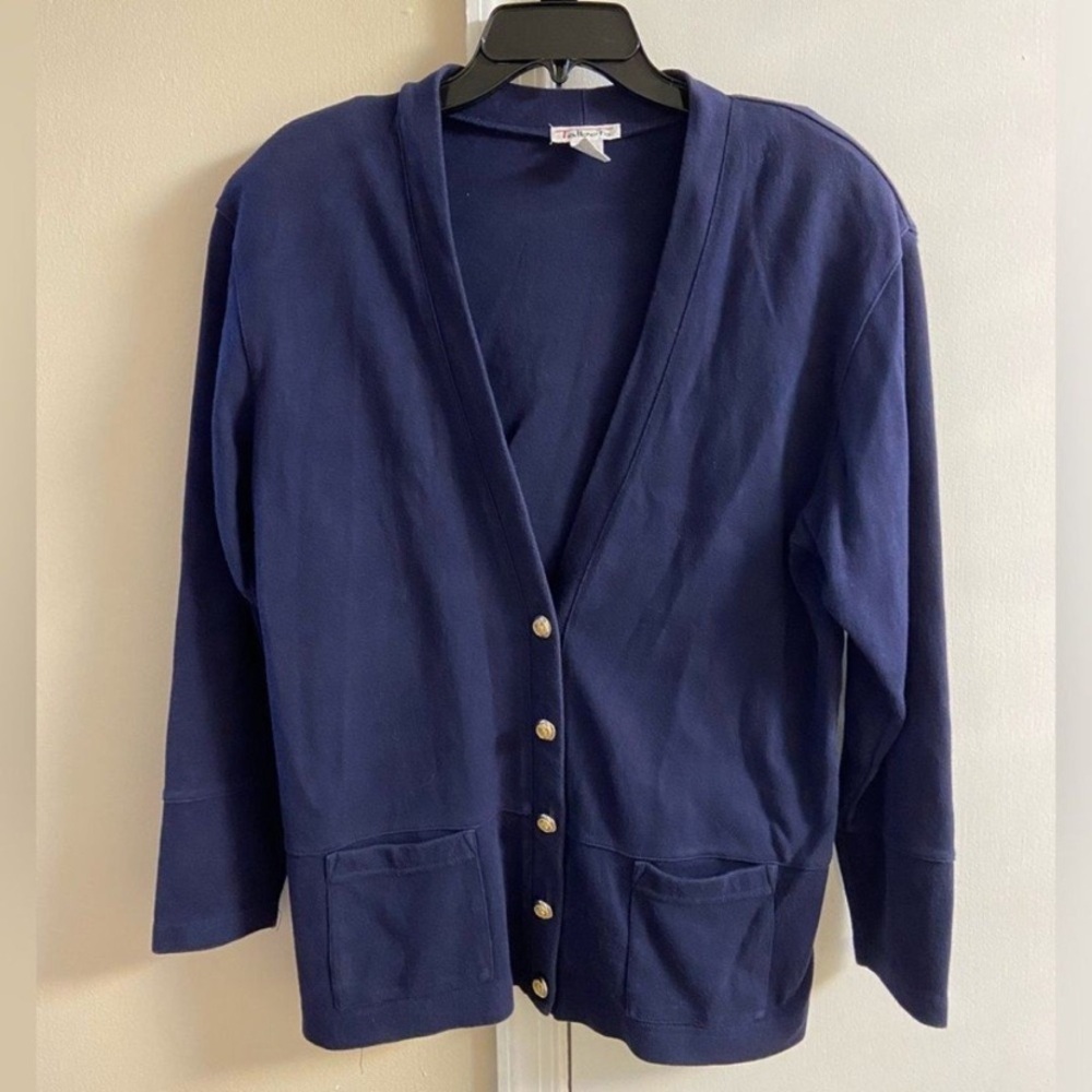 Talbots Classic Navy Button-Front Cardigan academia cotton Large